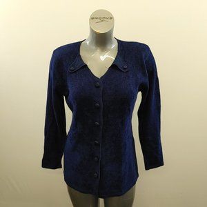 Legerdemain Button Up Sweater Women's One Size Blue V Neck Long Sleeve Acrylic B